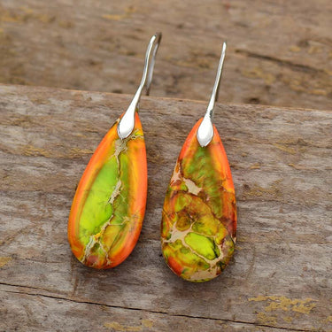 Autumnal Atmosphere Jasper Teardrop Earrings-Your Soul Place